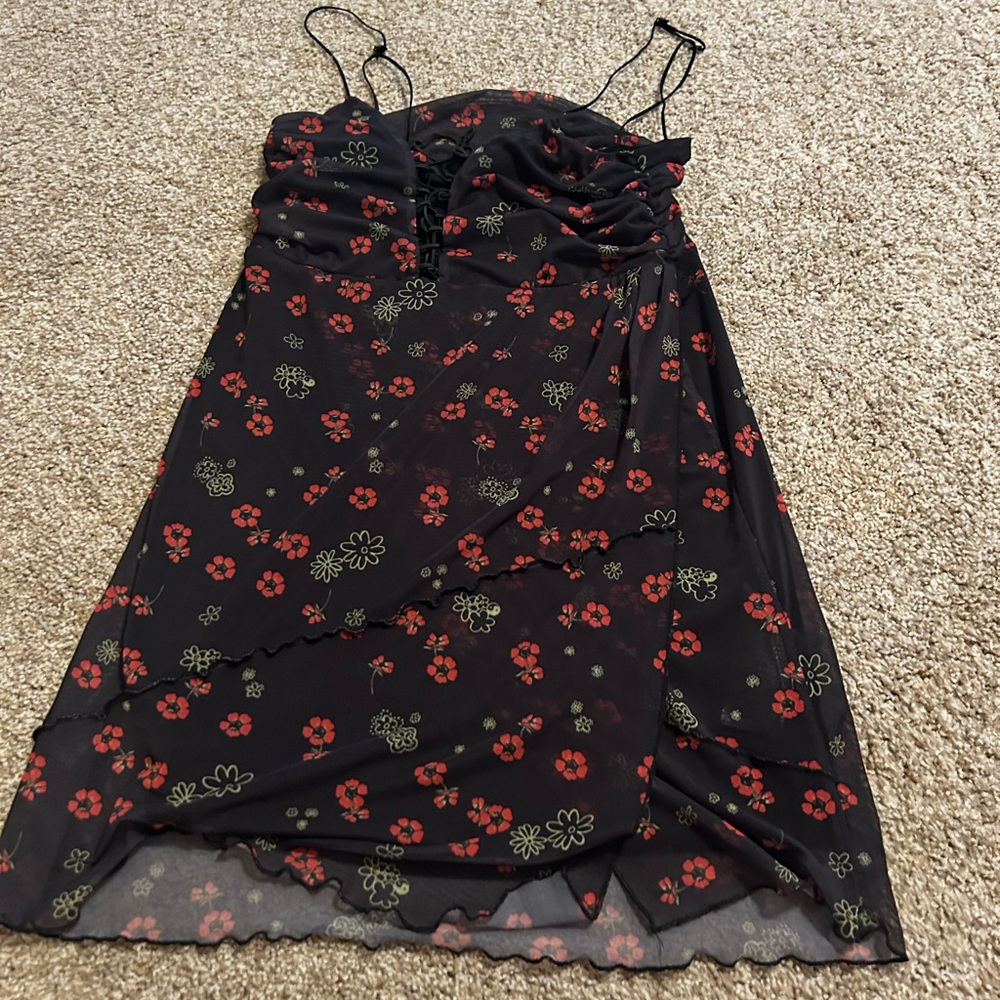 Black floral mini dress